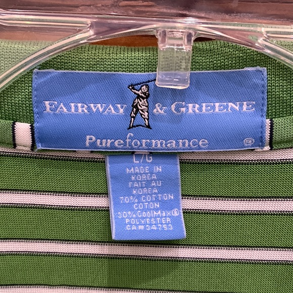 {Fairway & Greene}Mens Sz L Green/White Striped Polo - Picture 2 of 5